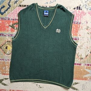 Adidas Notre Dame Fighting Irish Knit Golf Vest Mens XL V Neck Pullover Green